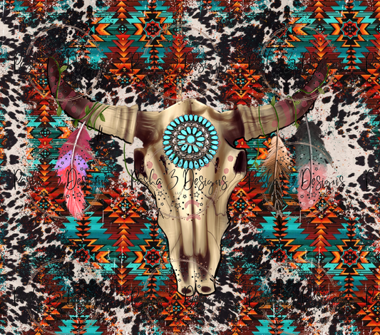 New: Aztec Feather Skull Cowhide