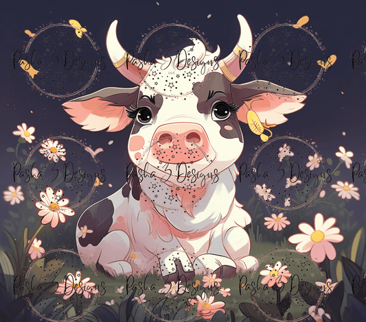 Tw20 Cute Cow Nighttime Floral
