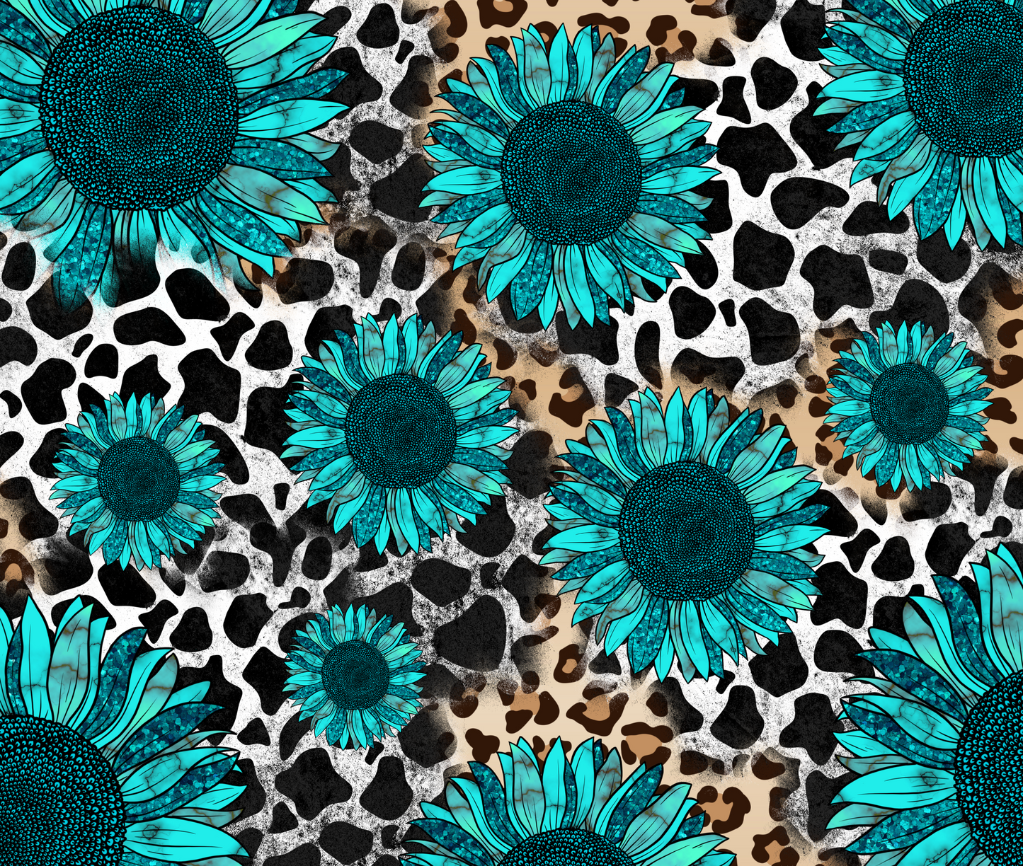TW1291 turquoise sunflower cow leopard