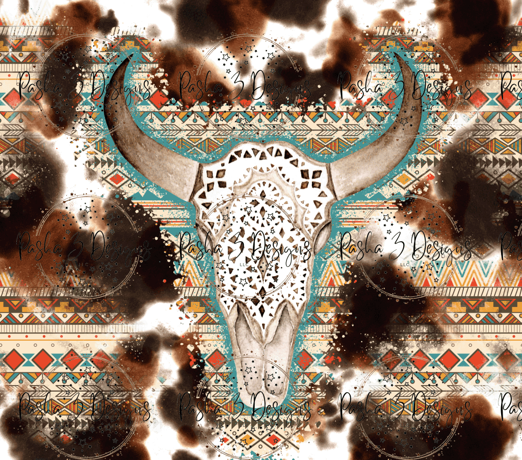 Cow Skull Cowhide Aztec 1