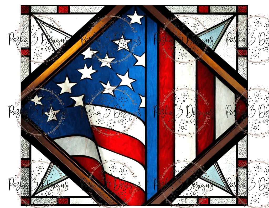 Tw279 Flag Star Stained Glass