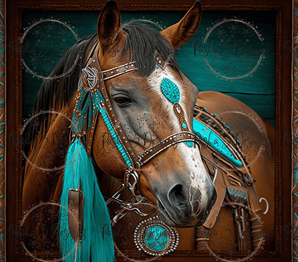 Tw299 Horse Head Turquoise Feather