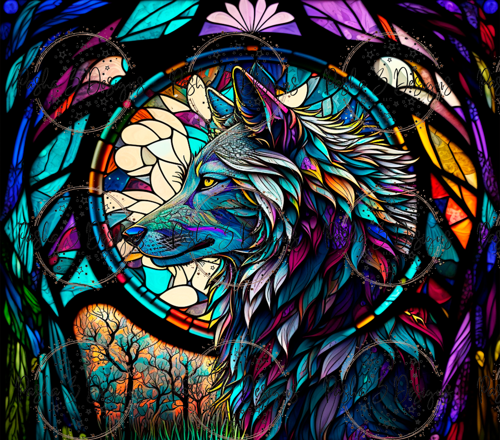 Tw59 Wolf Stained Glass